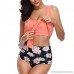 EnjoCho Floral Print High Waist Swimsuit Swimwear Women Backless Bikini Set Bathing Suit Orange B07NBKHGTY